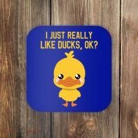 I Just Really Like Ducks Ok? Funny Cute Little Yellow Duck Gift Coaster thumb 0