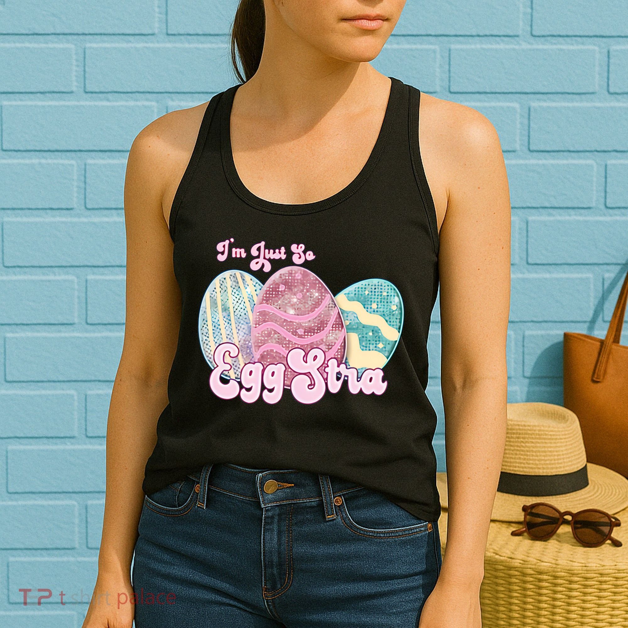 I'm Just So Eggstra Cute Egg Stra Easter Bunny Funny Easter Eggs Women's Tank Top