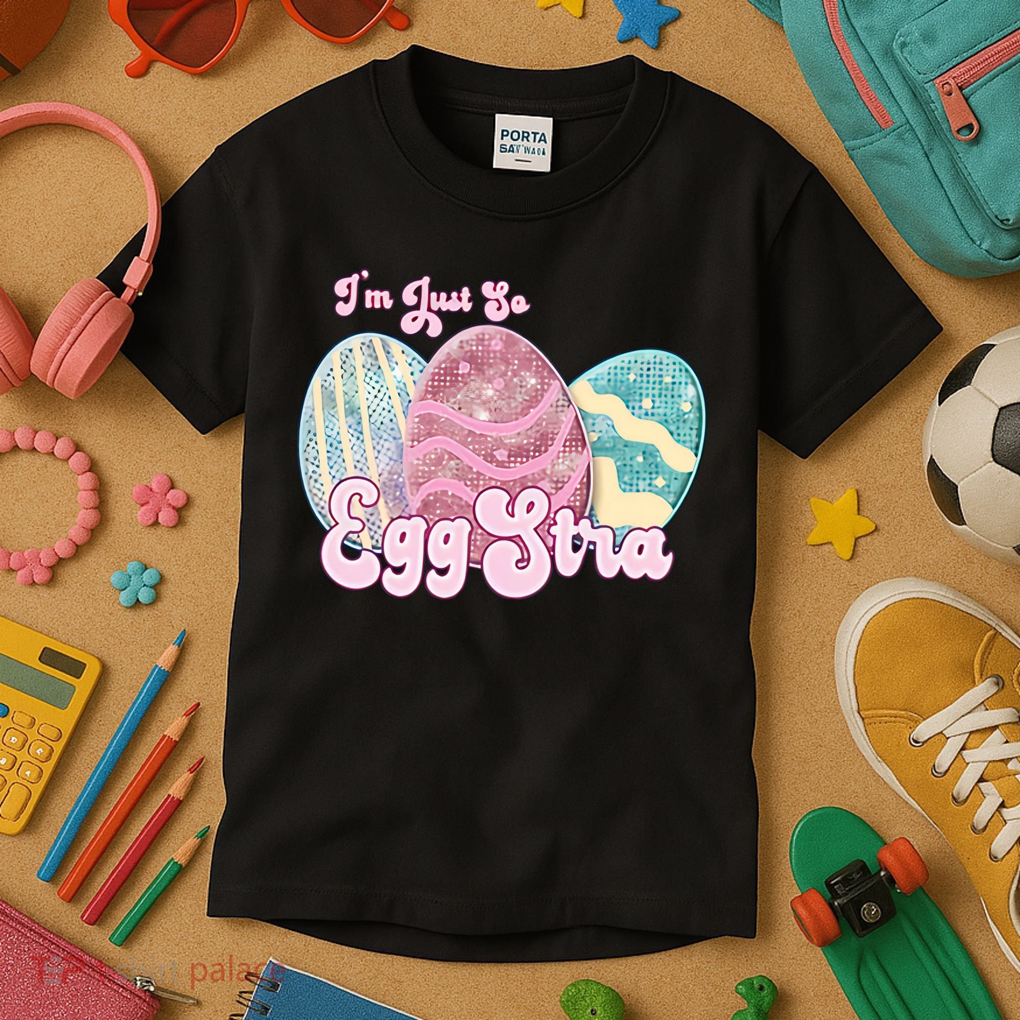 I'm Just So Eggstra Cute Egg Stra Easter Bunny Funny Easter Eggs Kids T-Shirt