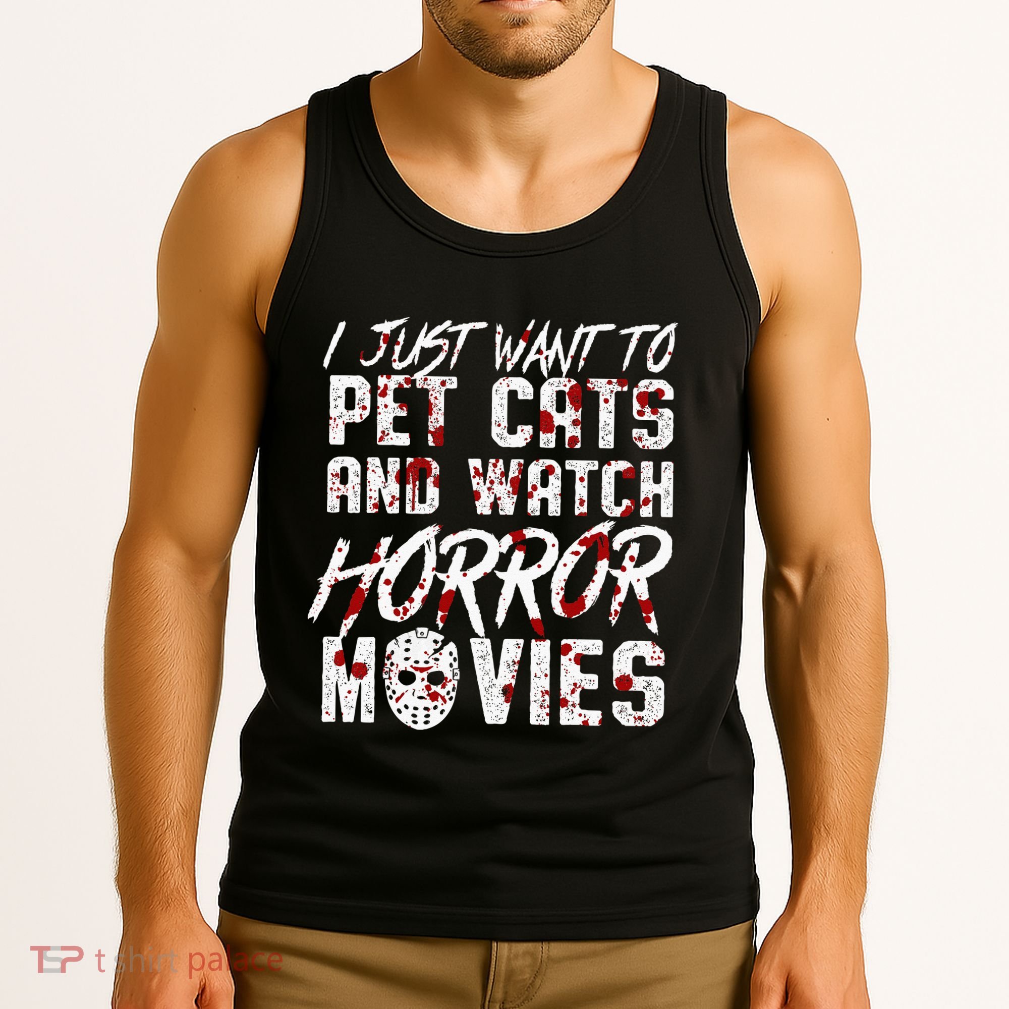 I Just Want To Pet Cats And Watch Horror Movies Halloween Tank Top