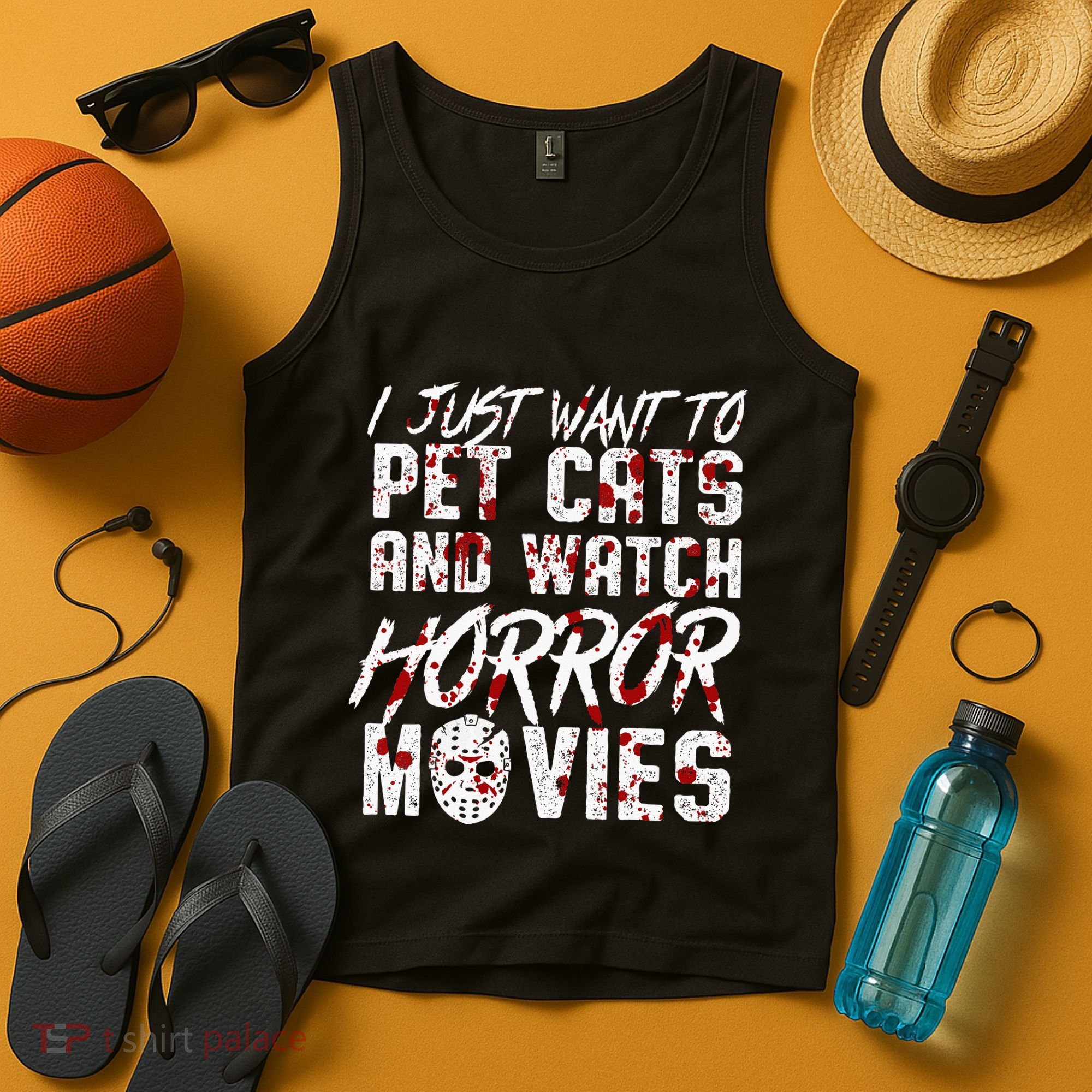 I Just Want To Pet Cats And Watch Horror Movies Halloween Tank Top