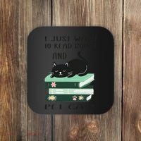 I Just Want To Read Books And Pet Cats Funny Reading Cat Coaster thumb 0
