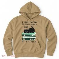 I Just Want To Read Books And Pet Cats Funny Reading Cat Hoodie thumb 0