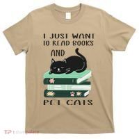 I Just Want To Read Books And Pet Cats Funny Reading Cat T-Shirt thumb 0
