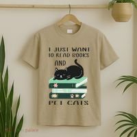 I Just Want To Read Books And Pet Cats Funny Reading Cat T-Shirt thumb 2