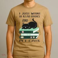 I Just Want To Read Books And Pet Cats Funny Reading Cat T-Shirt thumb 3