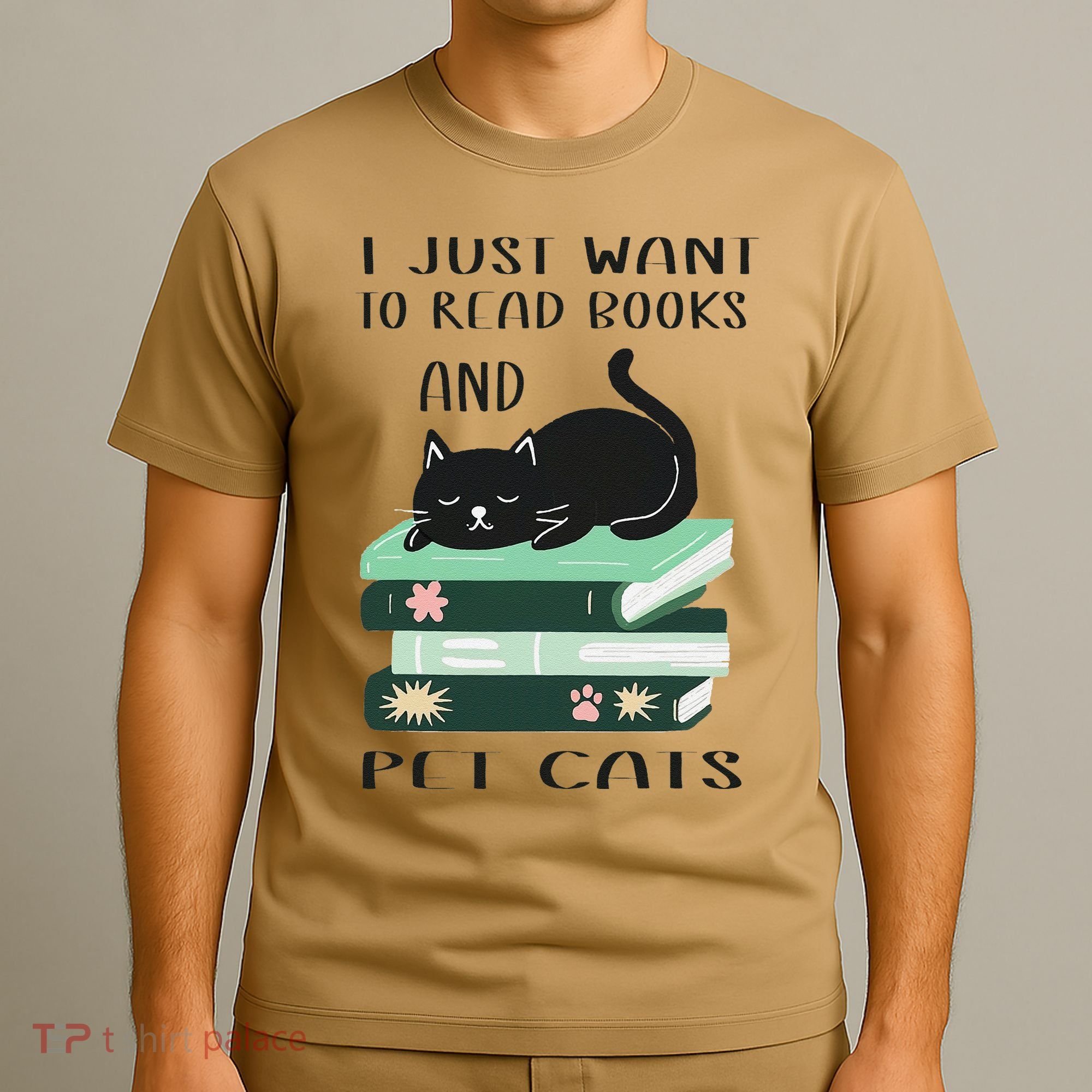 I Just Want To Read Books And Pet Cats Funny Reading Cat T-Shirt