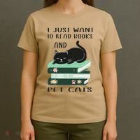 I Just Want To Read Books And Pet Cats Funny Reading Cat T-Shirt thumb 4