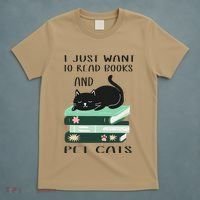 I Just Want To Read Books And Pet Cats Funny Reading Cat T-Shirt thumb 5