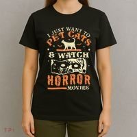 I Just Want To Pet Cats And Watch Horror Movies Cat Lover T-Shirt thumb 4