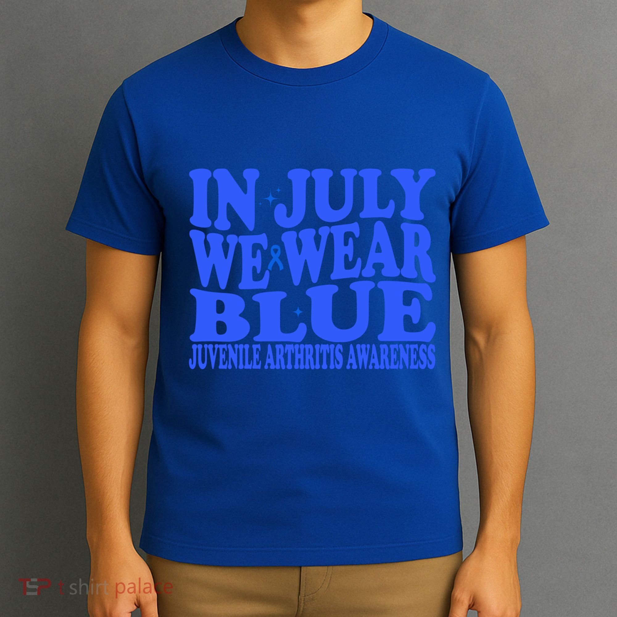 In July We Wear Blue Juvenile Arthritis Awareness Groovy Meaningful Gift T-Shirt