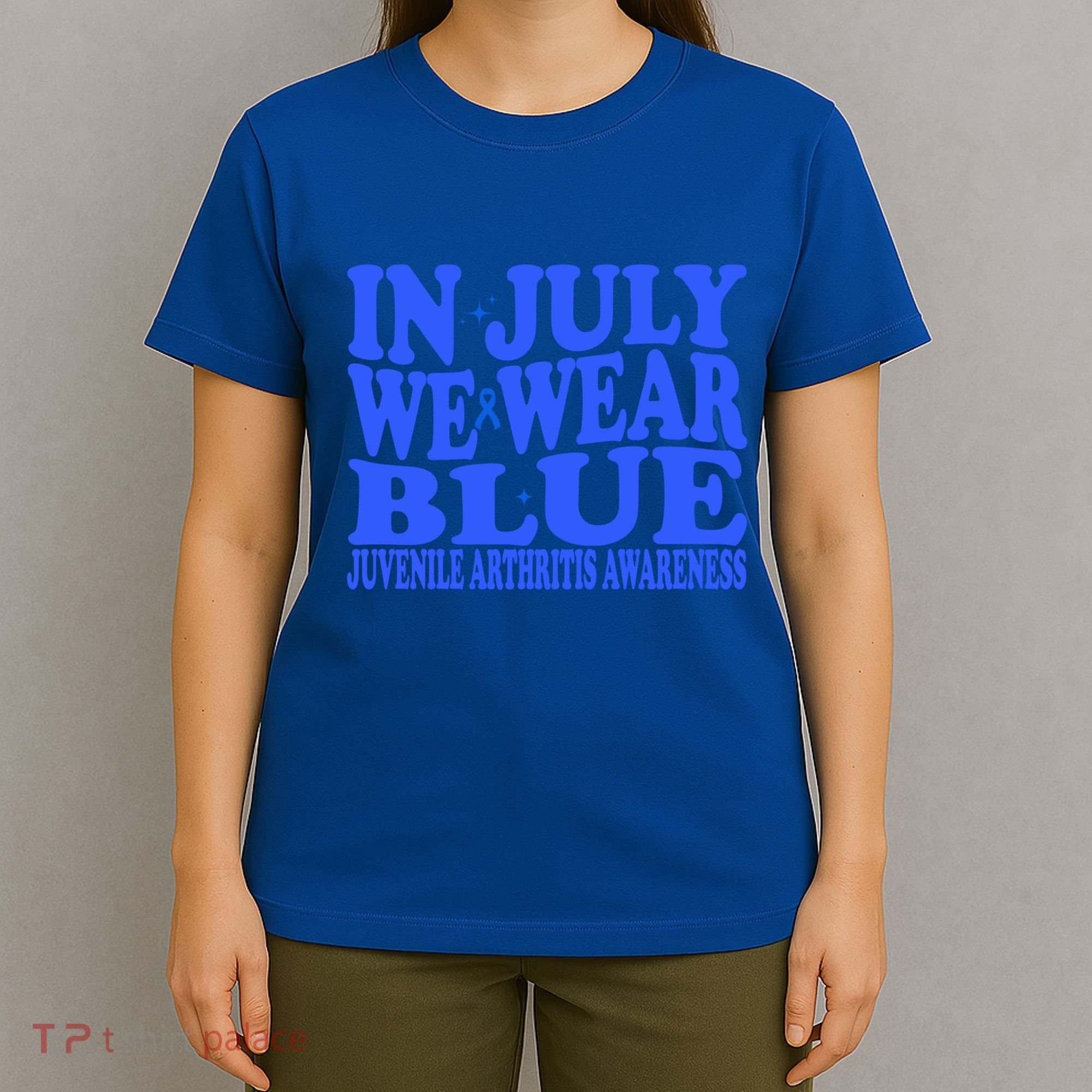 In July We Wear Blue Juvenile Arthritis Awareness Groovy Meaningful Gift T-Shirt