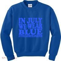 In July We Wear Blue Juvenile Arthritis Awareness Groovy Meaningful Gift Kids Sweatshirt thumb 0