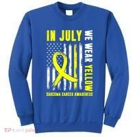 In July We Wear Yellow Sarcoma Cancer Awareness Us Flag Cute Gift Sweatshirt thumb 0