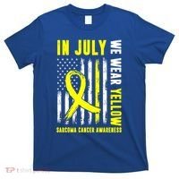 In July We Wear Yellow Sarcoma Cancer Awareness Us Flag Cute Gift T-Shirt thumb 0
