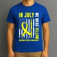 In July We Wear Yellow Sarcoma Cancer Awareness Us Flag Cute Gift T-Shirt thumb 3