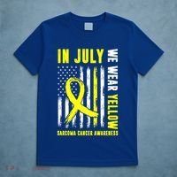 In July We Wear Yellow Sarcoma Cancer Awareness Us Flag Cute Gift T-Shirt thumb 5