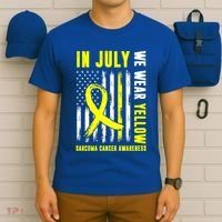 In July We Wear Yellow Sarcoma Cancer Awareness Us Flag Cute Gift T-Shirt thumb 6