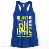 In July We Wear Yellow Sarcoma Cancer Awareness Us Flag Cute Gift Women's Tank Top thumb 0