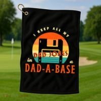 I Keep All My Dad Jokes In A DadABase Funny Retro Dad Joke Golf Towel thumb 1