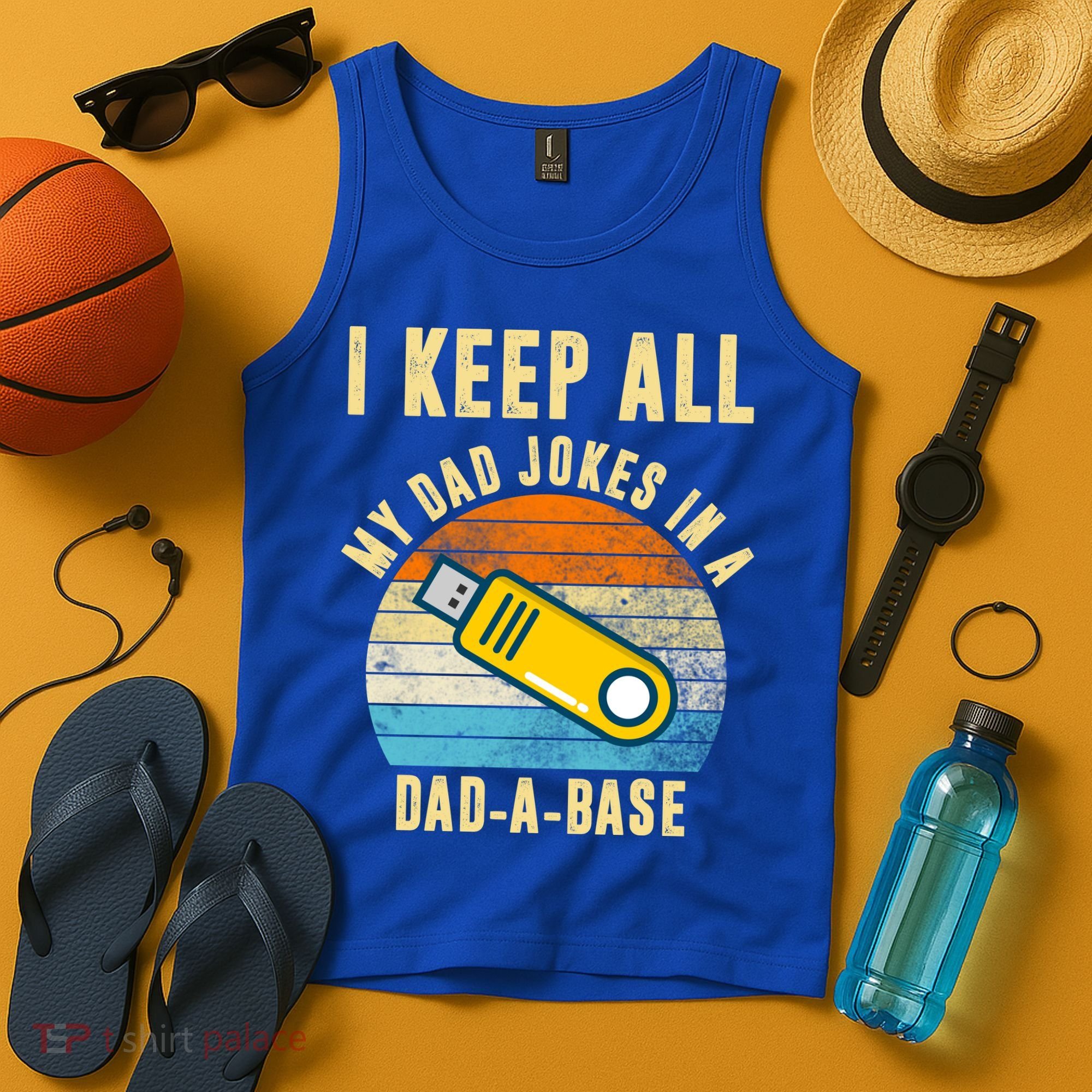I Keep All My Dad Jokes In A Dad A Base Retro Sunset Tank Top