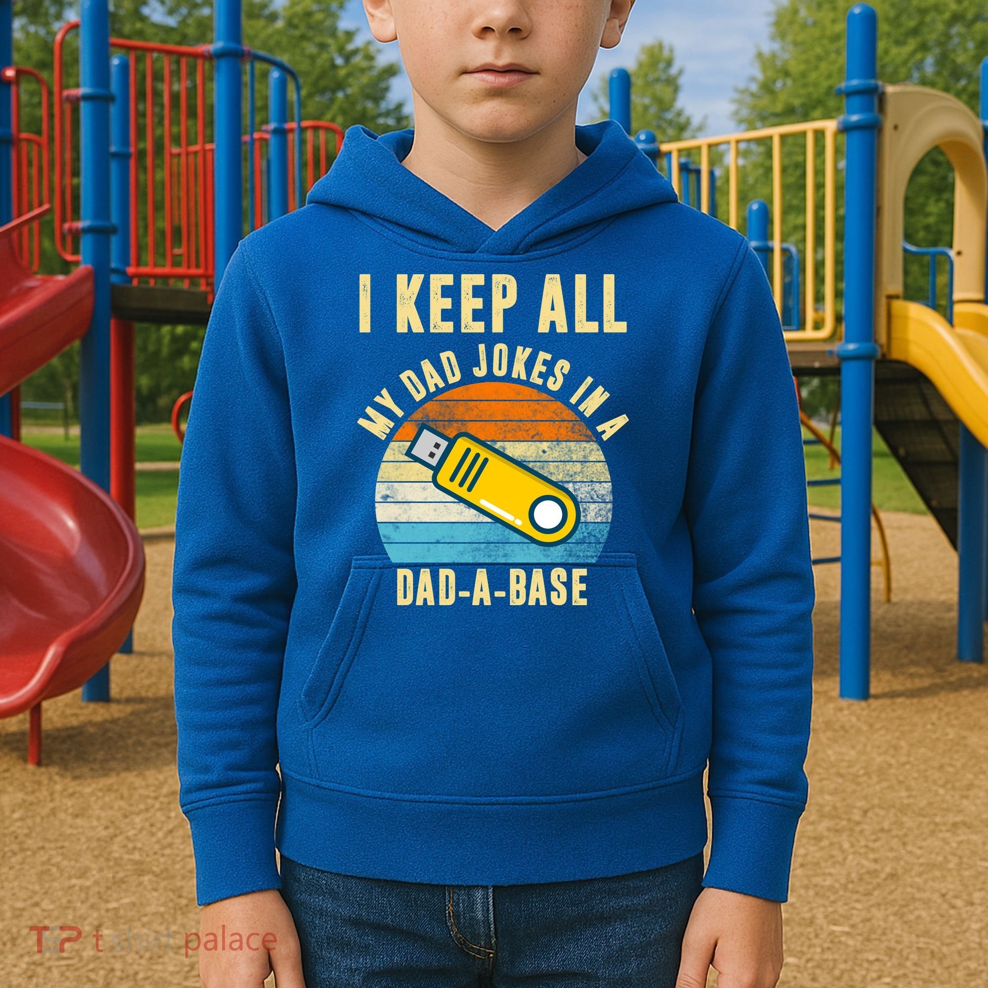 I Keep All My Dad Jokes In A Dad A Base Retro Sunset Kids Hoodie