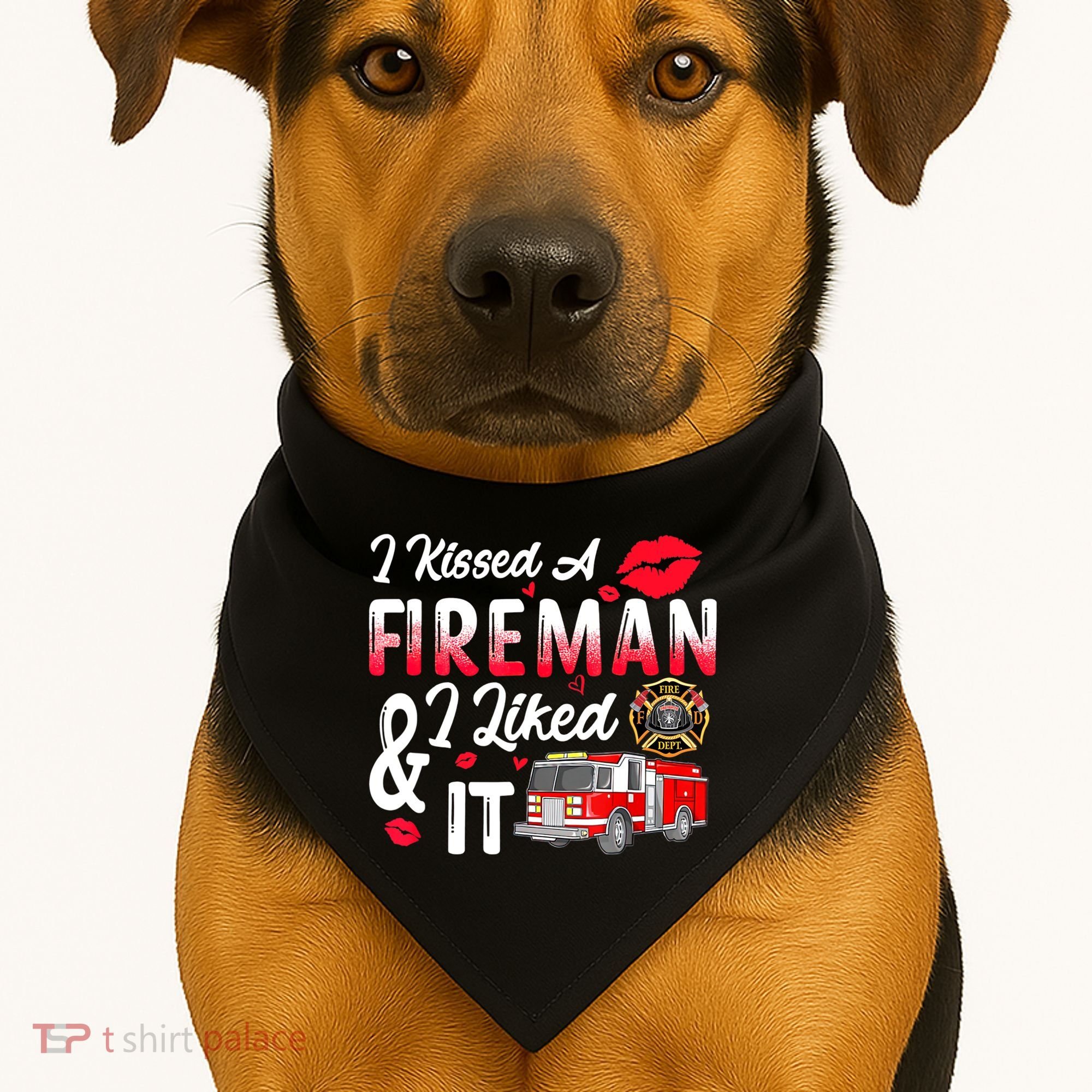 I Kissed A Fireman I Liked It Firefighter Valentine Days USA-Made Doggie Bandana
