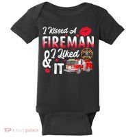 I Kissed A Fireman I Liked It Firefighter Valentine Days Baby Bodysuit thumb 0