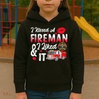 I Kissed A Fireman I Liked It Firefighter Valentine Days Kids Hoodie thumb 3