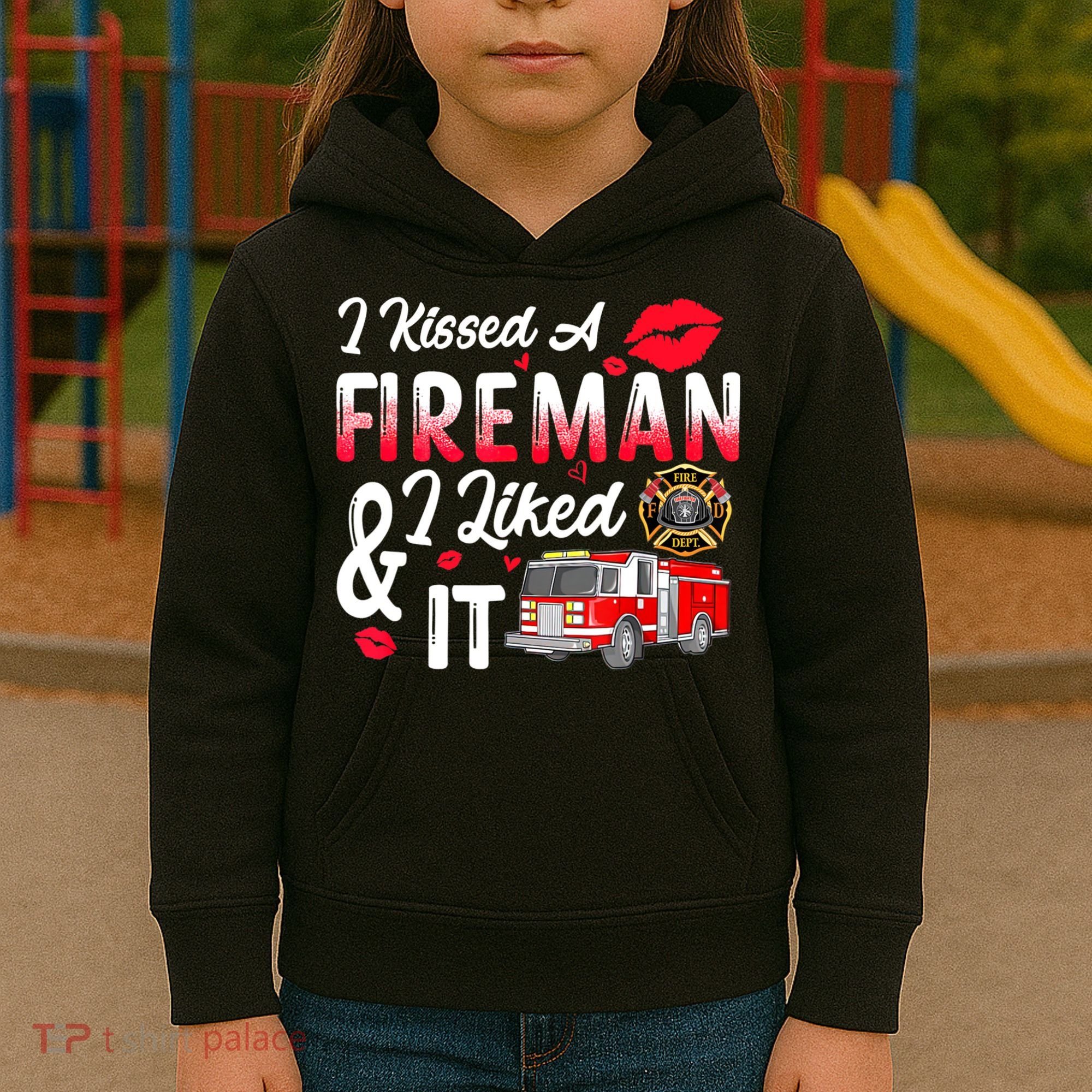 I Kissed A Fireman I Liked It Firefighter Valentine Days Kids Hoodie
