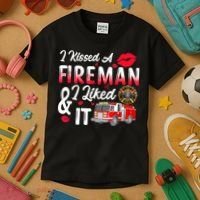 I Kissed A Fireman I Liked It Firefighter Valentine Days Kids T-Shirt thumb 3