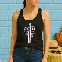 I Kneel At The Cross And Stand At The Flag USA Cross Women's Tank Top thumb 2