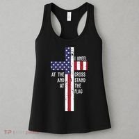 I Kneel At The Cross And Stand At The Flag USA Cross Women's Tank Top thumb 3