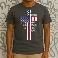 I Kneel At The Cross And Stand At The Flag USA Cross T-Shirt thumb 3