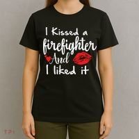 I Kissed A Firefighter And I Liked It Funny Fireman Gift T-Shirt thumb 4