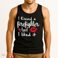 I Kissed A Firefighter And I Liked It Funny Fireman Gift Tank Top thumb 3