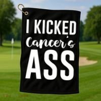 I Kicked Cancers Ass Golf Towel thumb 1