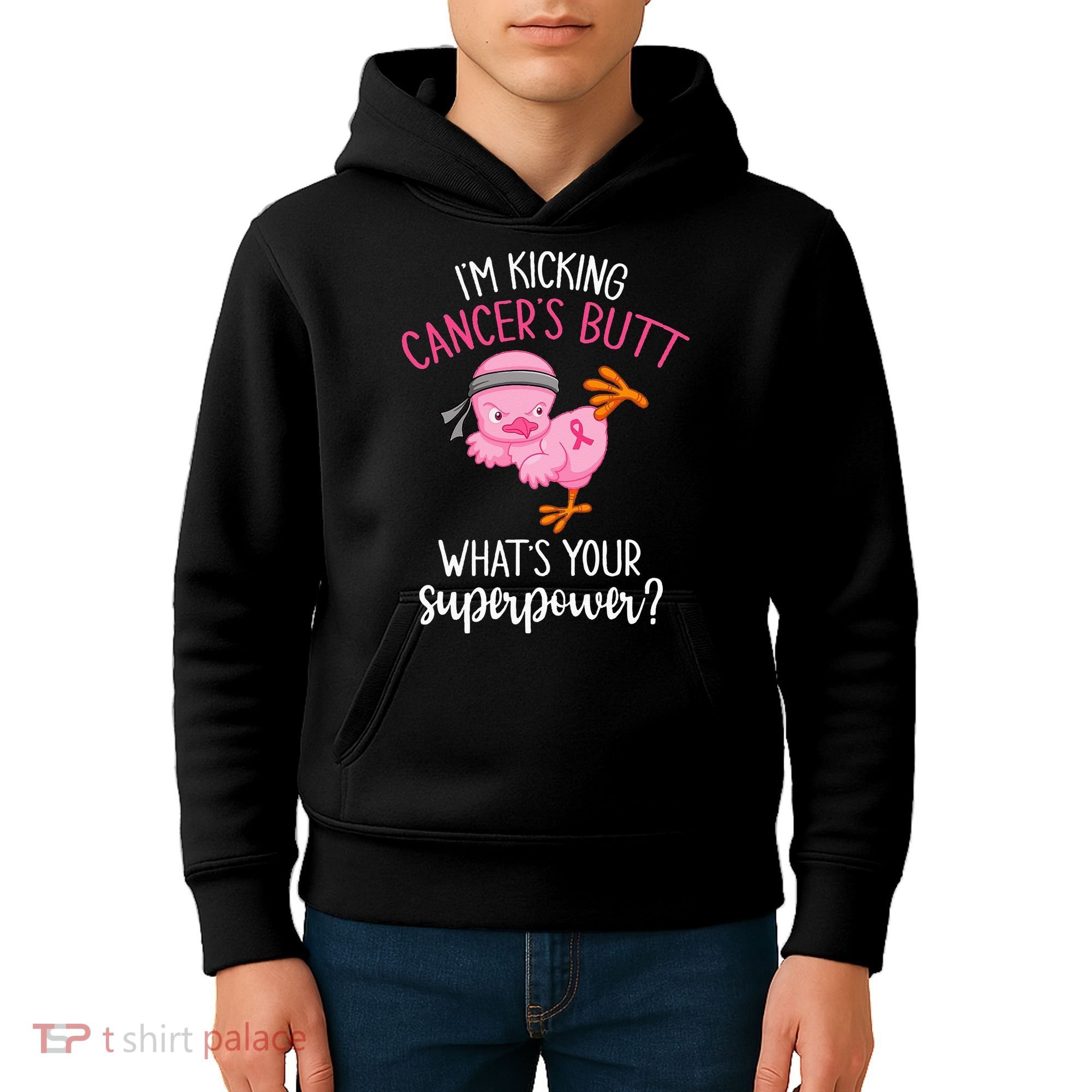 Im Kicking Cancers Butt Breast Cancer Awareness Supporter Kids Hoodie