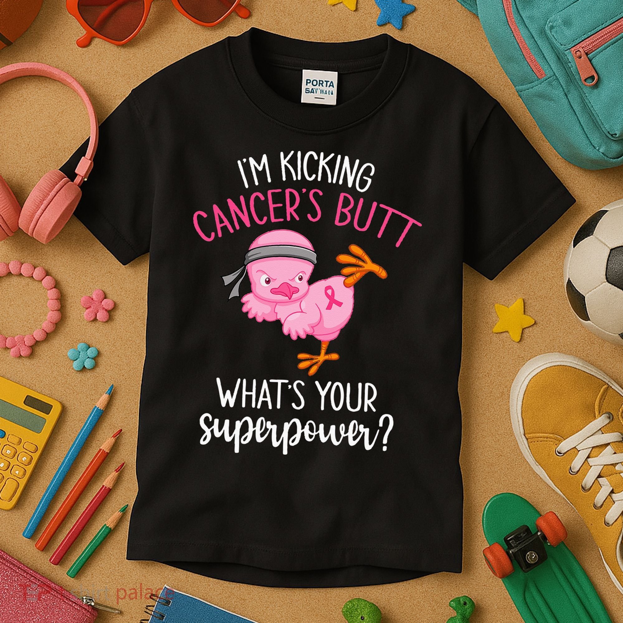 Im Kicking Cancers Butt Breast Cancer Awareness Supporter Kids T-Shirt