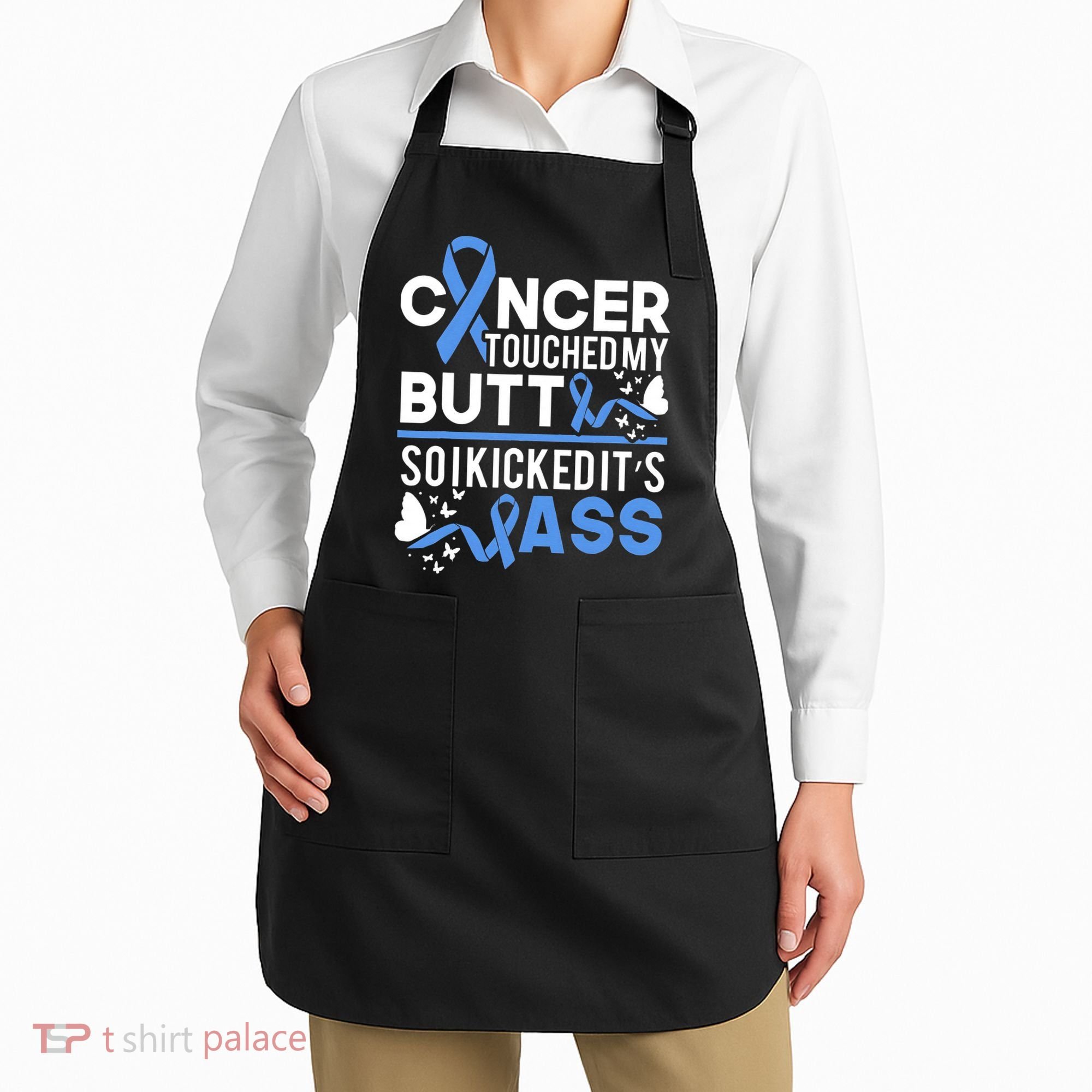 i kicked cancers butt Colon cancer awareness Apron