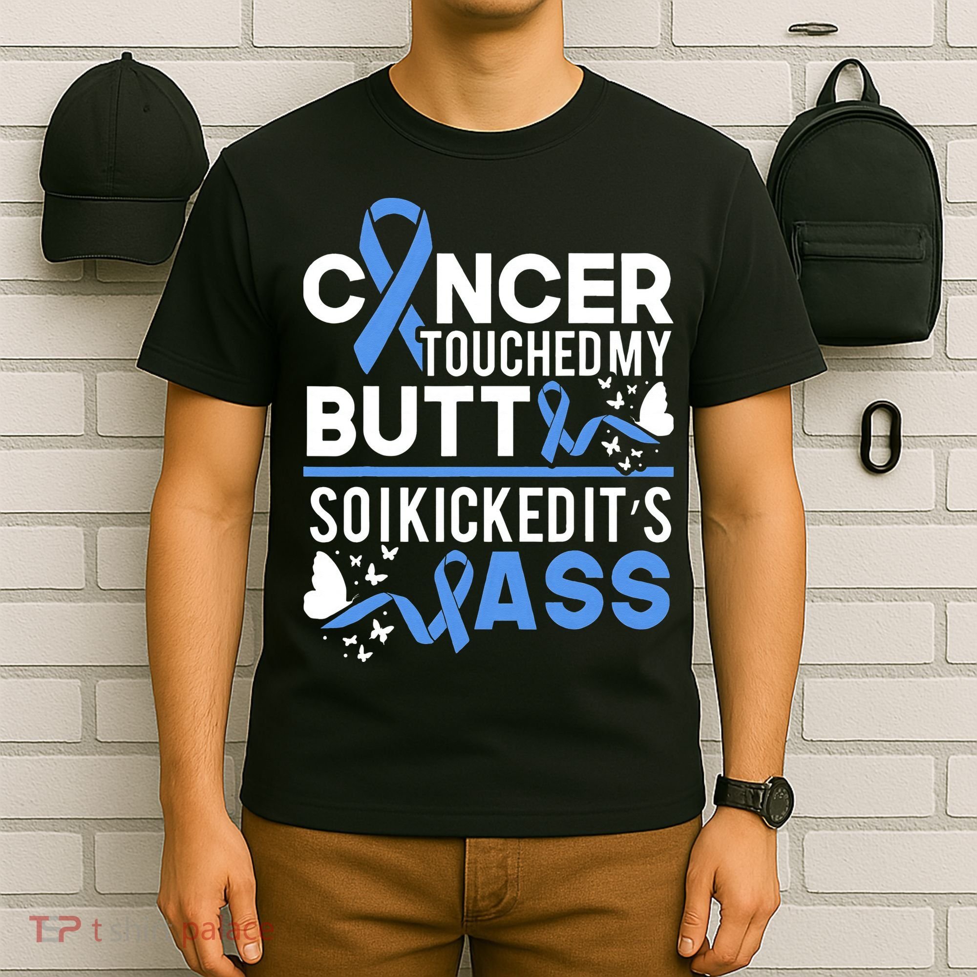 i kicked cancers butt Colon cancer awareness T-Shirt