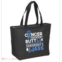 i kicked cancers butt Colon cancer awareness Tote Bag thumb 2