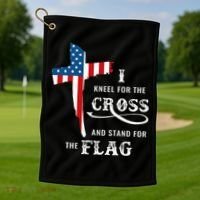 I Kneel For The Cross And Stand For The Flag Golf Towel thumb 1