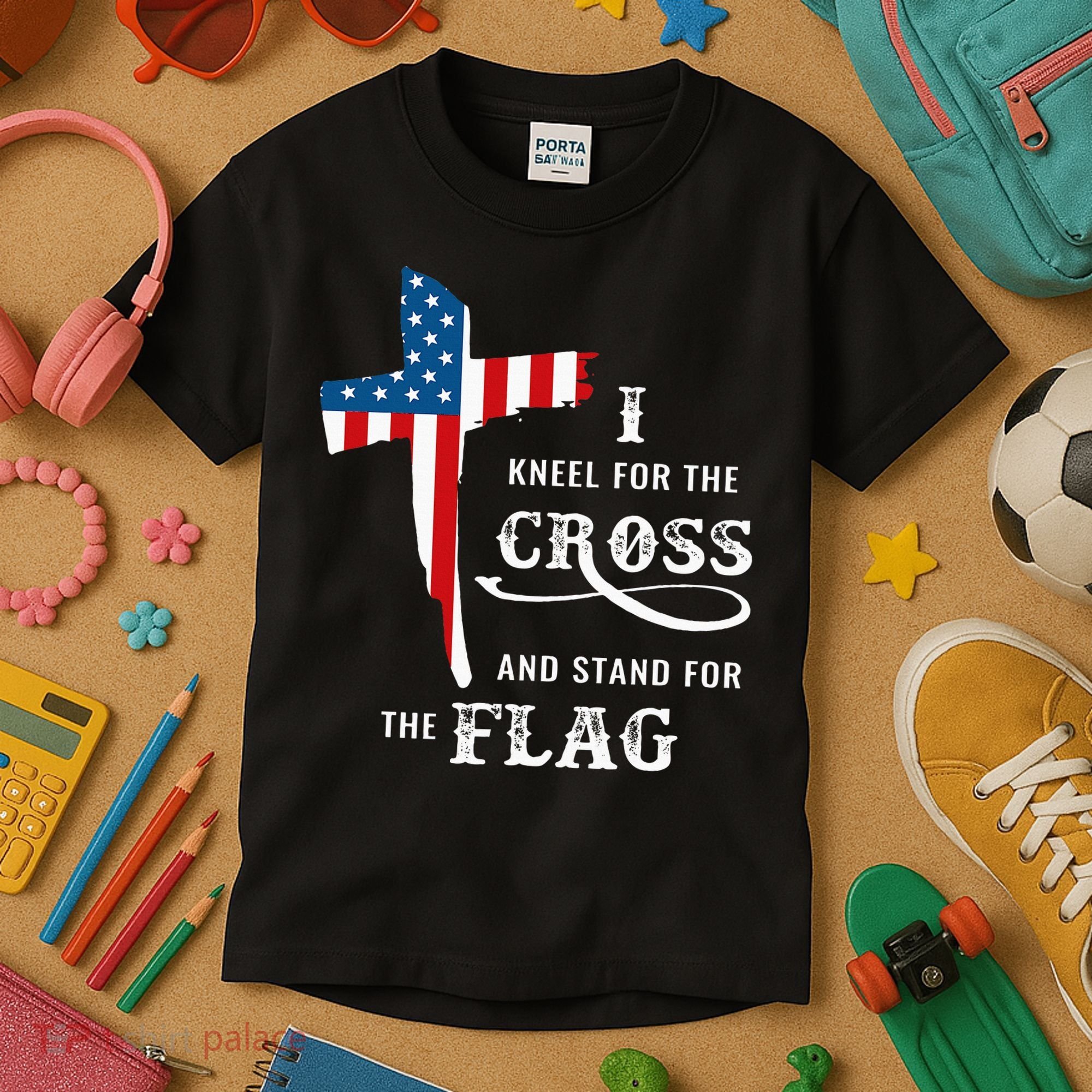 I Kneel For The Cross And Stand For The Flag Kids T-Shirt