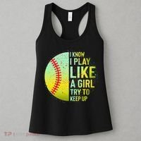 I Know I Play Like A Girl Funny Softball Baseball Women's Tank Top thumb 3