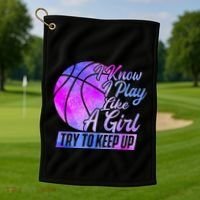 I Know I Play Like A Girl Basketball Player Game Day Golf Towel thumb 1
