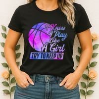 I Know I Play Like A Girl Basketball Player Game Day Women's T-Shirt thumb 2