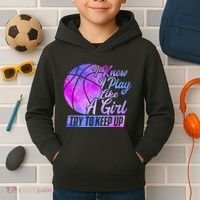 I Know I Play Like A Girl Basketball Player Game Day Kids Hoodie thumb 2