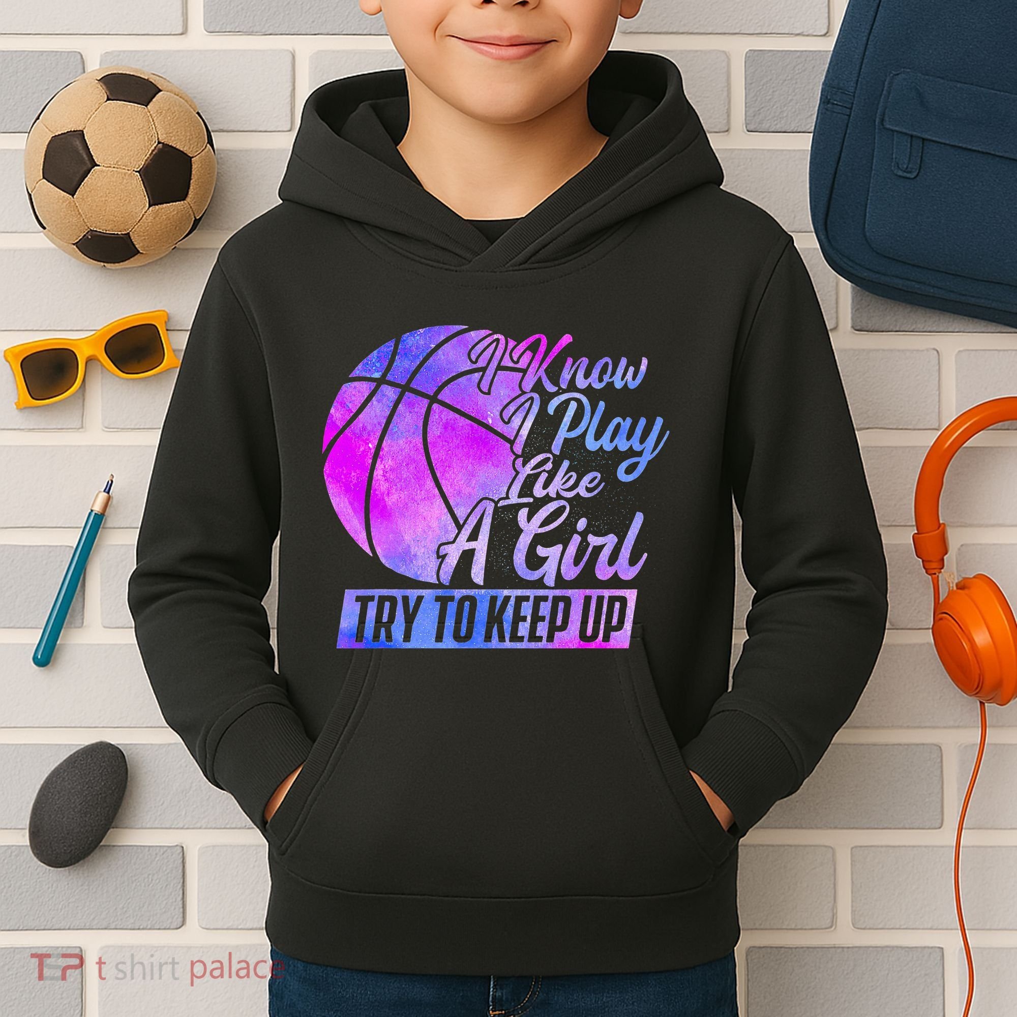 I Know I Play Like A Girl Basketball Player Game Day Kids Hoodie
