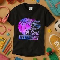 I Know I Play Like A Girl Basketball Player Game Day Kids T-Shirt thumb 3